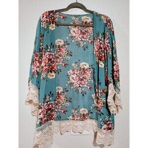 Umgee Womens Boho Floral Kimono Cardigan Size Large 100% Rayon